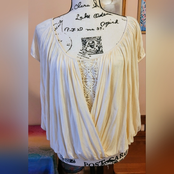 Free People Ann's Ruched Top in Tea, Boho, Scoop Neck, Criss-cross Back, EUC, M - Picture 4 of 13